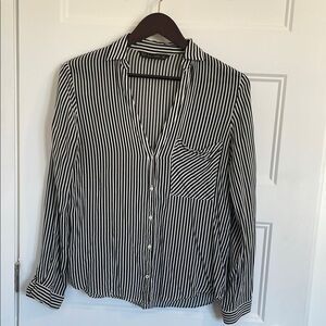 Black and White Striped Button-Up Shirt